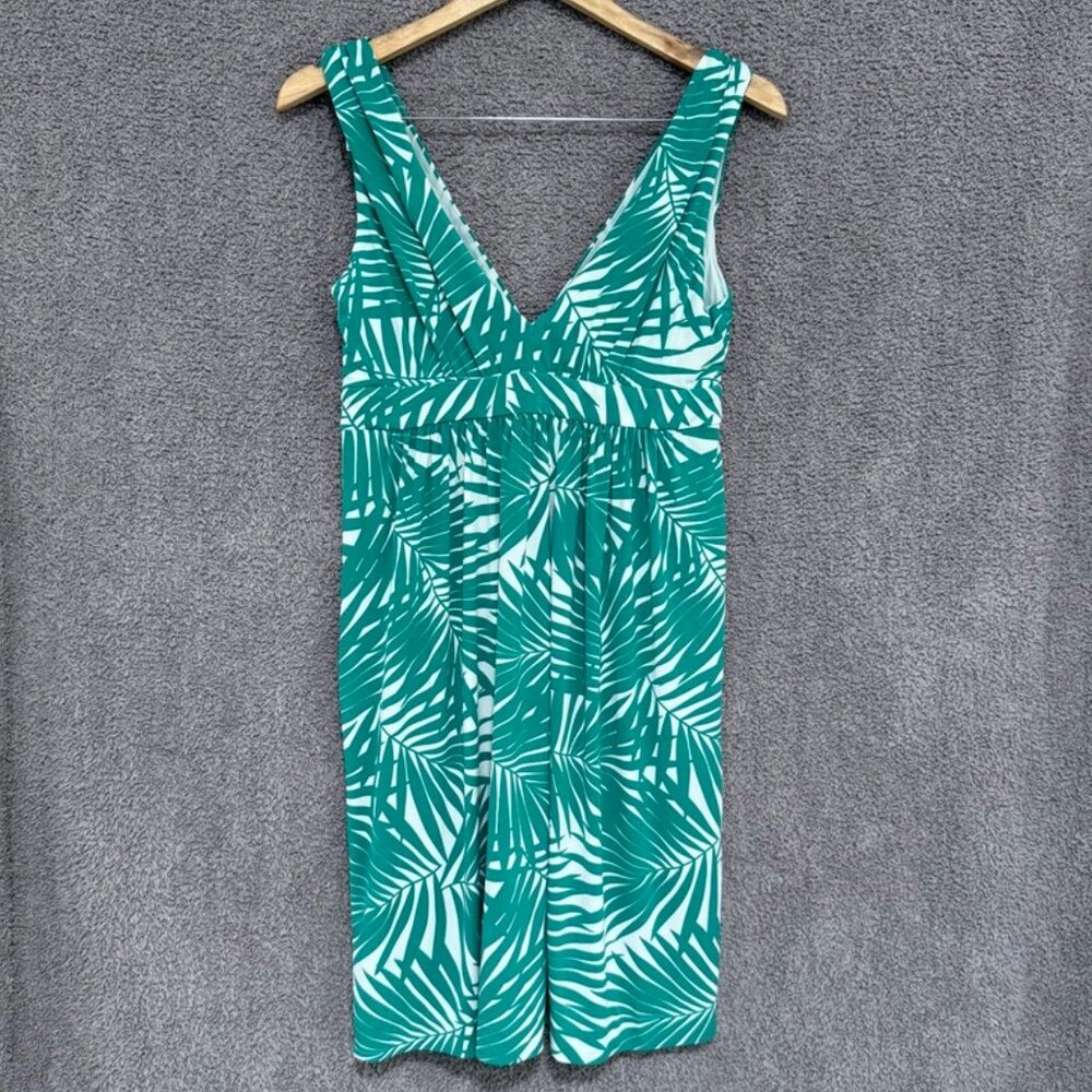 Nicole Miller Tropical Palm Print Jersey double V-neck dress Med - Picture 6 of 10